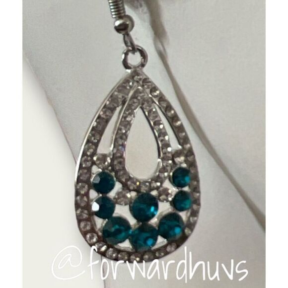 Bundle Sale 3 for $15 | Dangle Silver Tone | Blue Rhinestone Earrings - Picture 3 of 7